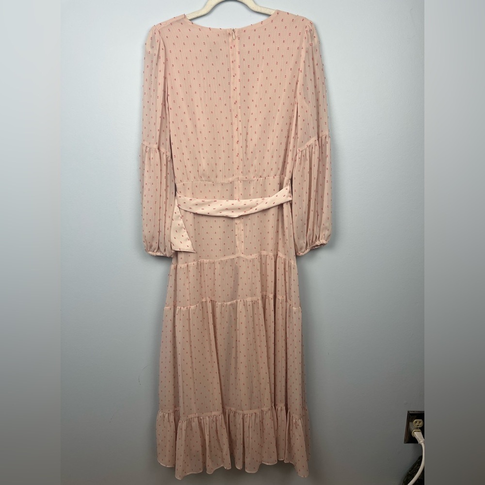 Taylor size 10 long sleeve tiered pink v neck belted maxi dress - Picture 9 of 10